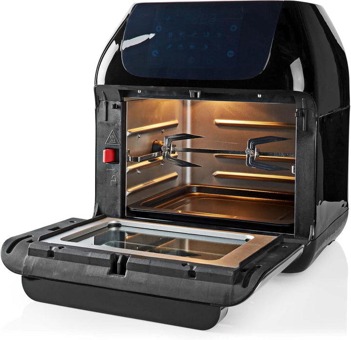 Nedis KAAFO300EBK Heissluftfritteuse – 12L – 1500W – Touchscreen – 9 Programme – Mit Drehspiess – Sc