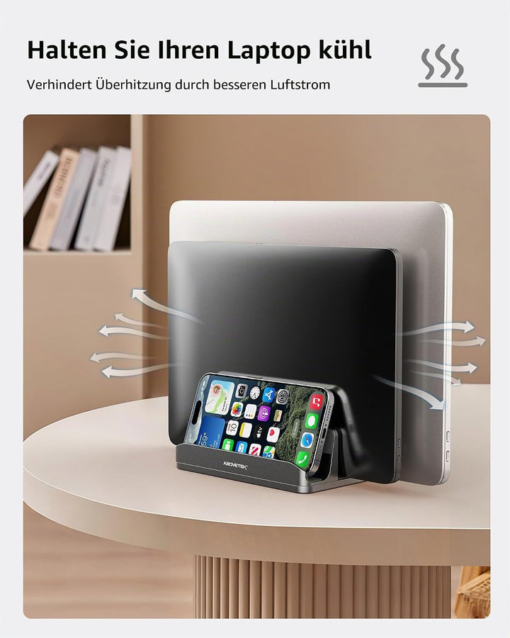 AboveTEK Vertikaler Laptopständer, Laptophalter für Laptop bis zu 17,3 ", Aluminium 4 in 1 Laptop St