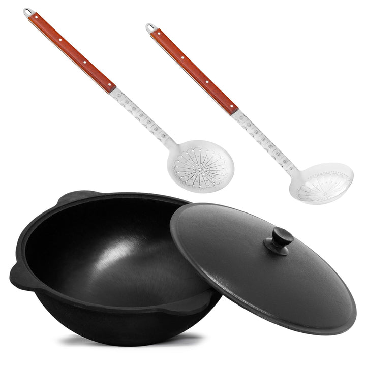 Original Usbekischer Kasan 16 L aus Gusseisen mit Aluminium-Deckel – Namangan Schwenktopf Dutch Oven