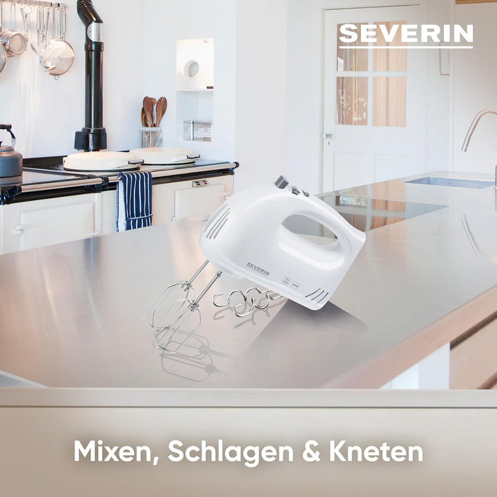 SEVERIN Handmixer, Handrührgerät mit 5 Geschwindigkeitsstufen, praktischer Handrührer mit 2 Edelstah