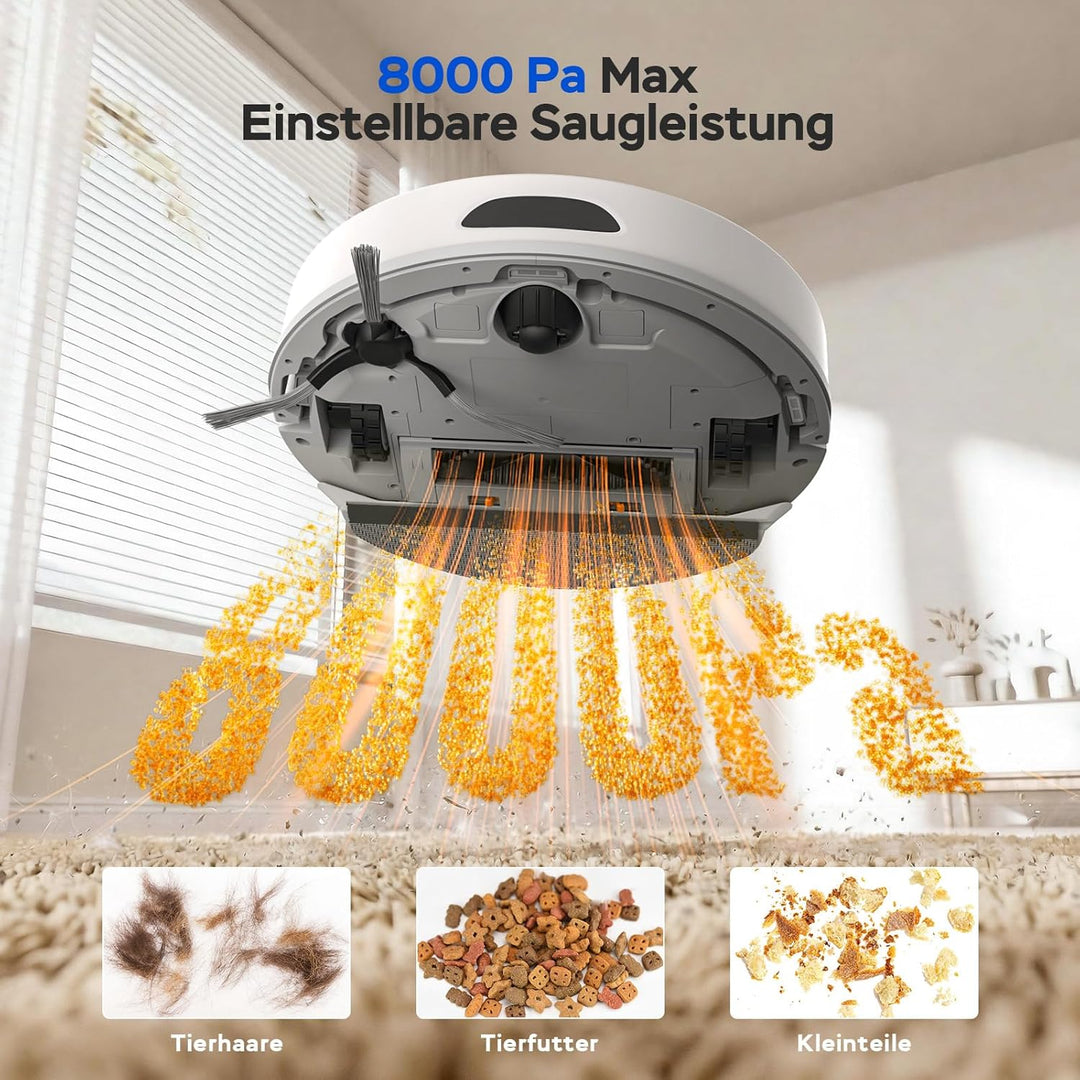 Teendow D20S Max+ Saugroboter mit Wischfunktion, 8000 Pa, 3L Saugroboter mit Absaugstation und Tierp