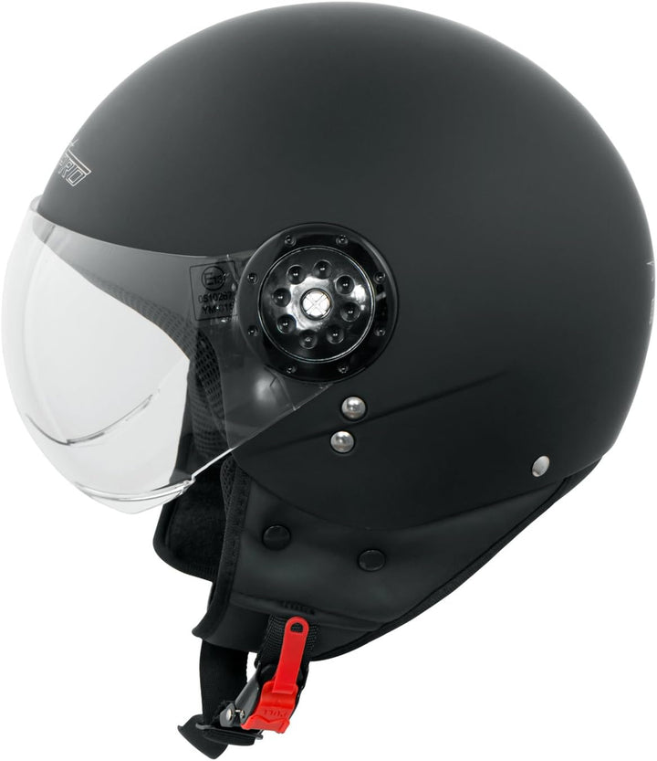 Motorradhelm Roller Jet Demi Helm Scooter Homologiert Avio Visor 61 cm (XL) Schwarz Matt, 61 cm (XL)