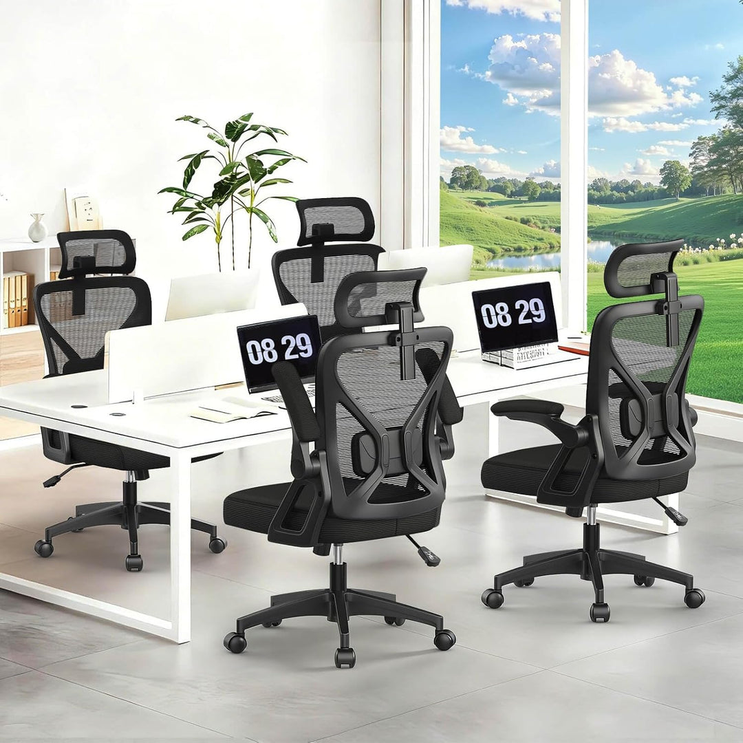 YONISEE Bürostuhl, ergonomischer Schreibtischstuhl mit gepolsterter Lendenwirbelstütze und klappbare