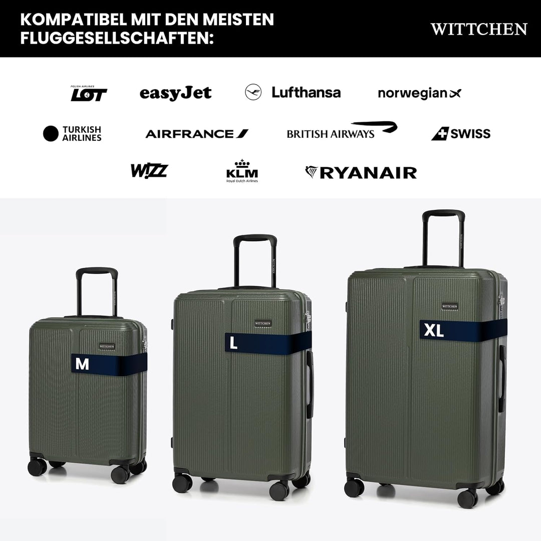 WITTCHEN Stripes Line Kofferset mit Kosmetiktasche Reisekoffer Hartschalenkoffer ABS 4 Doppelrollen