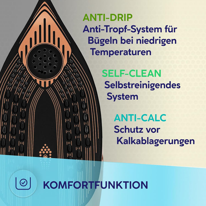 MPM Dampfbügeleisen 3500W - Bügeleisen mit LCD Display, Vertikaldampf, Dauerdampf 60g/min - Abschalt