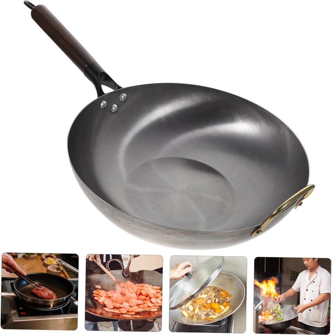 TOPBATHY Traditionelle Flache Eisenpfanne aus Gusseisen Unbeschichteter Runder Boden Robustes Küchen