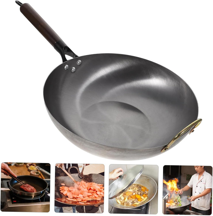 TOPBATHY Traditionelle Flache Eisenpfanne aus Gusseisen Unbeschichteter Runder Boden Robustes Küchen