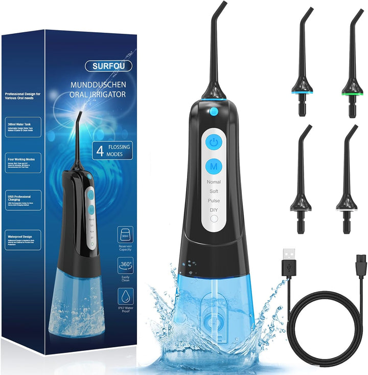 SURFOU Munddusche Kabellos Water Flosser for Teeth, Elektrische Oral Irrigator Wasserflosser für Zäh