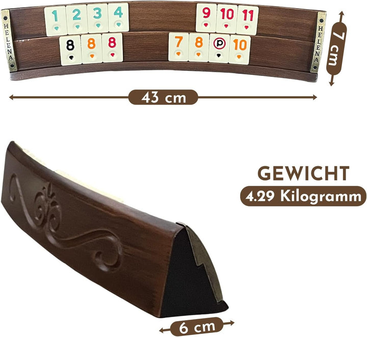 Handgefertigtes Oval Rummy Set aus Holz inklusive Tasche, 100% Holz, Deluxe Edition, Rommé, Okey tak