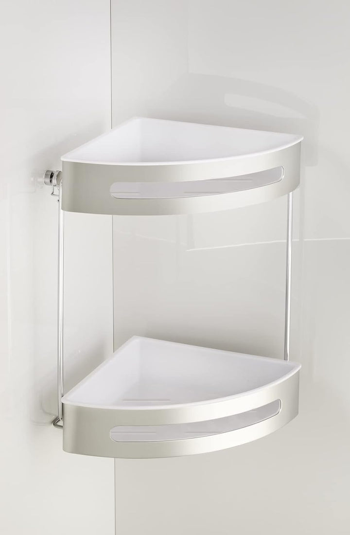 WENKO Eckregal 2 Etagen Premium Plus - Eckablage, Eckwandablage, Edelstahl rostfrei, 28.5 x 31 x 21