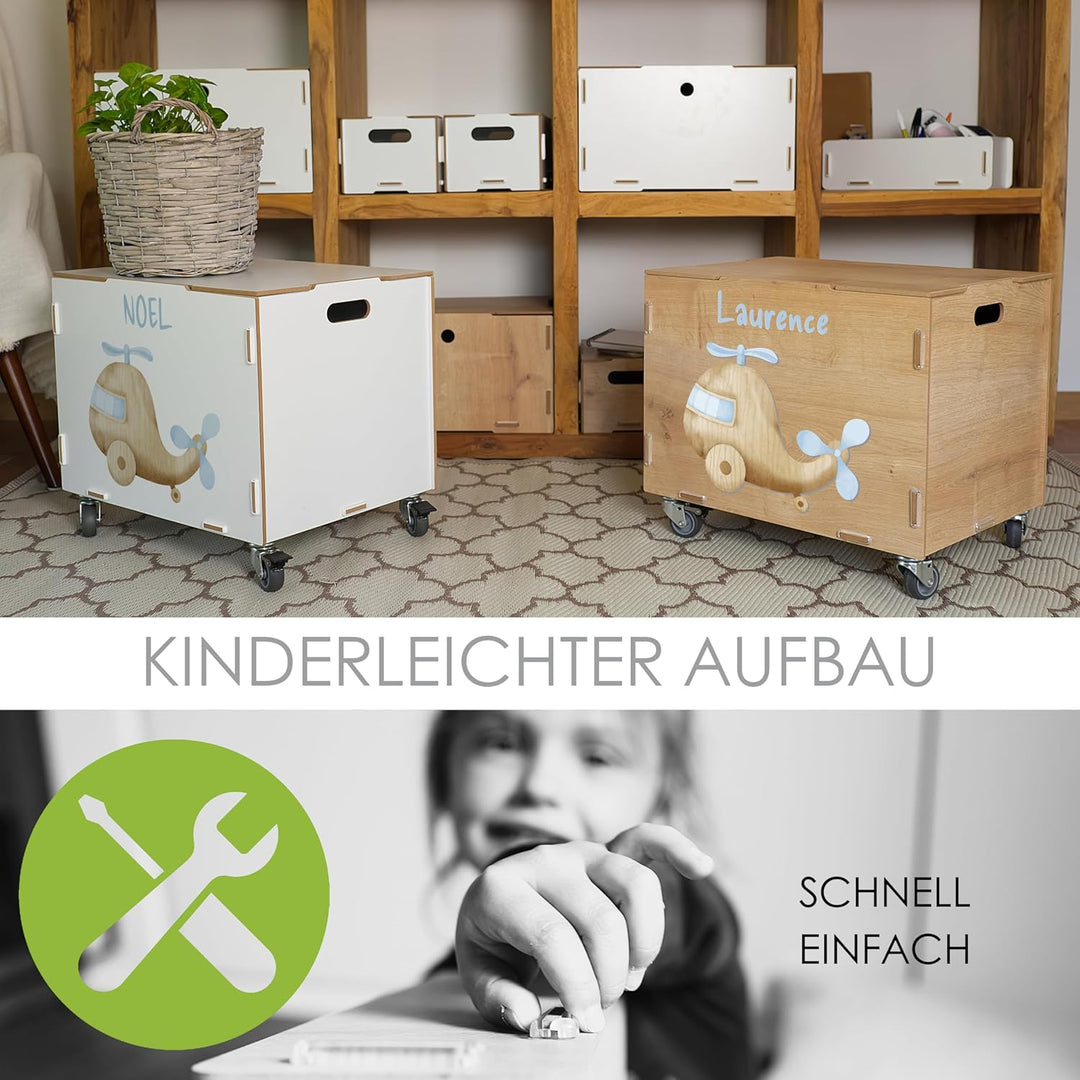 Peronalisierbare Rollbox mit Helikopter Kinder-Motiv (33x45,5x34,5cm + 6cm Räder-Höhe) Kisten/Boxen