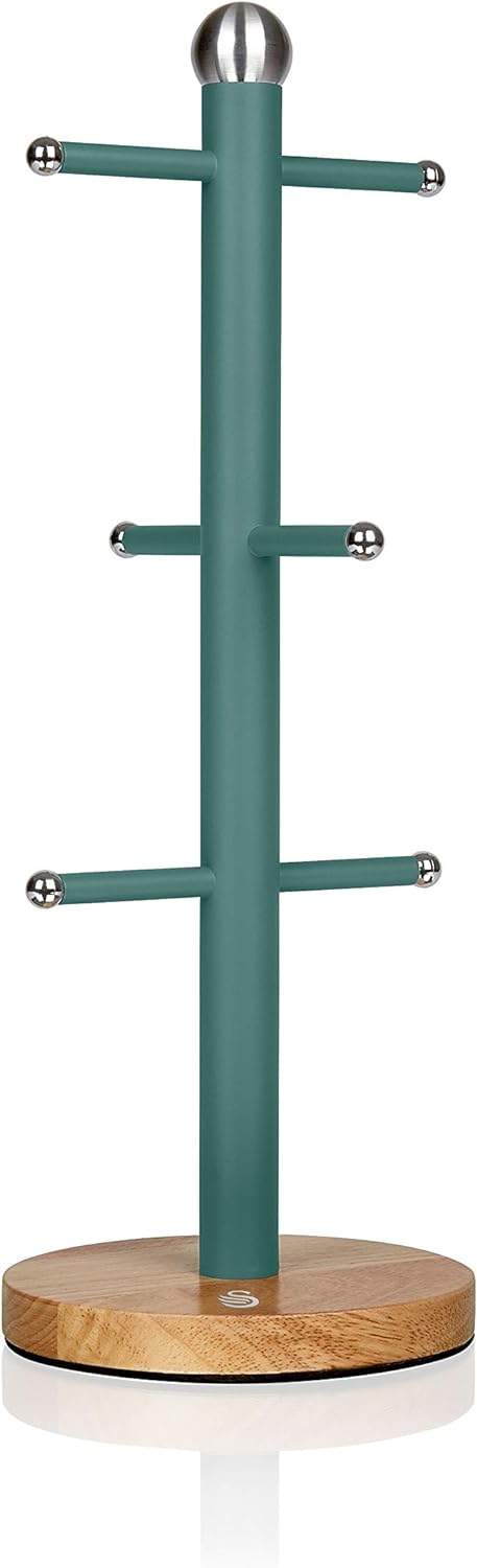Swan Nordic Tassenhalter für 6 Tassen Kohlenstoffstahl und Sockel aus Bambus Modernes Design, 6 Zwei