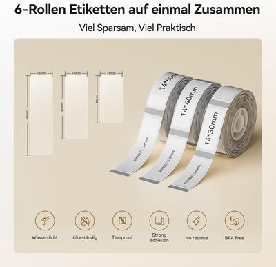 NIIMBOT Etiketten Selbstklebende Rolle für D110 / D11 / D101, 14 x 30mm/2 Rollen, 14 x 40mm/2 Rollen