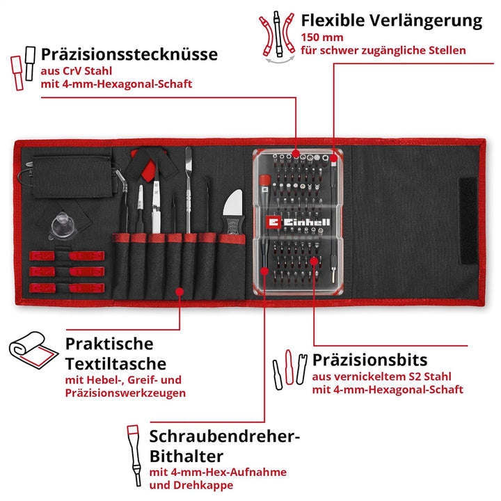 Original Einhell 84-tlg. Präzisions- und Elektronik-Reparatur-Set (Präzisionsbits und -stecknüsse, S