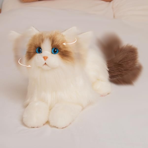 Chongker Interaktive Ragdoll Katze, Realistische Plüschkatze mit Miauen, Schnurren und Herzschlag, B