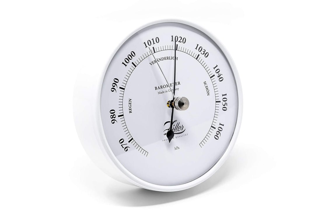 ZILLER Barometer, Serie Retro, Gehäuse Weiss, Ziffernblatt Weiss, Durchmesser 10cm, Made in Germany