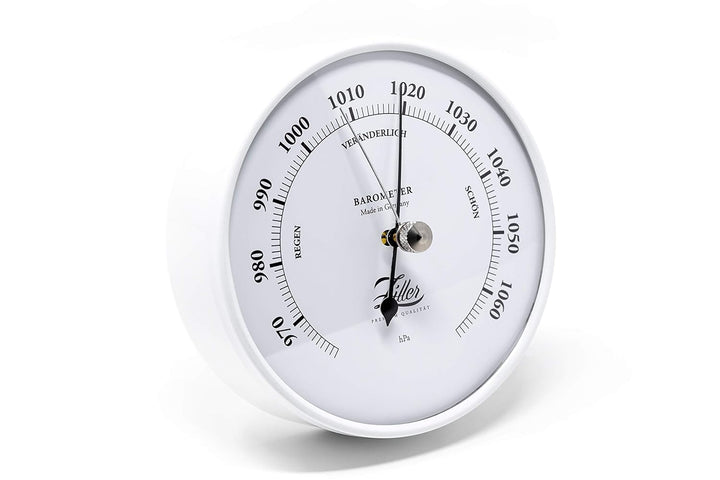 ZILLER Barometer, Serie Retro, Gehäuse Weiss, Ziffernblatt Weiss, Durchmesser 10cm, Made in Germany