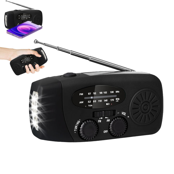 Kurbelradio,Notfallradio mit Kurbel und Solar,AM/FM/WB-Empfang,USB-Ladefunktion,LED-Beleuchtung,IP3X