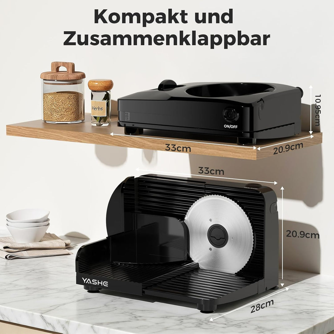 YASHE Faltbarer Elektrischer Allesschneider, 180W Brotschneidemaschine, Mit Einstellbarer Dicke 0–15