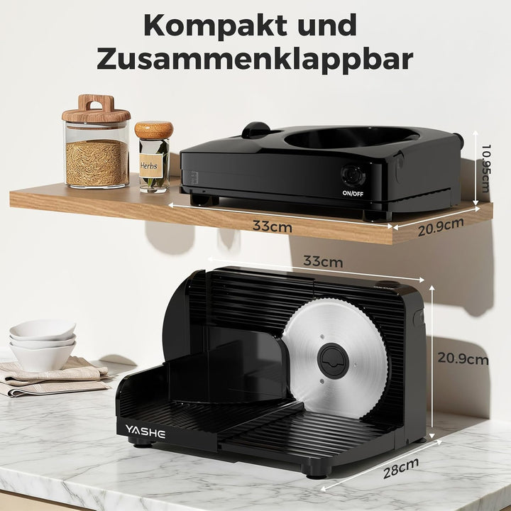 YASHE Faltbarer Elektrischer Allesschneider, 180W Brotschneidemaschine, Mit Einstellbarer Dicke 0–15