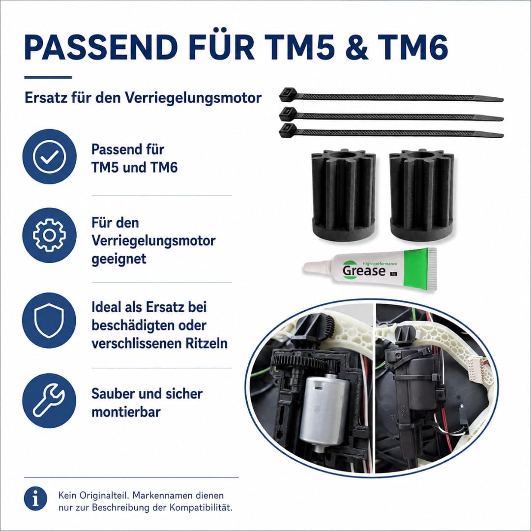 Ritzel Set passend für Thermomix TM5 TM6, 2 Stück Verriegelungsmotor Zahnräder mit Fett und Kabelbin