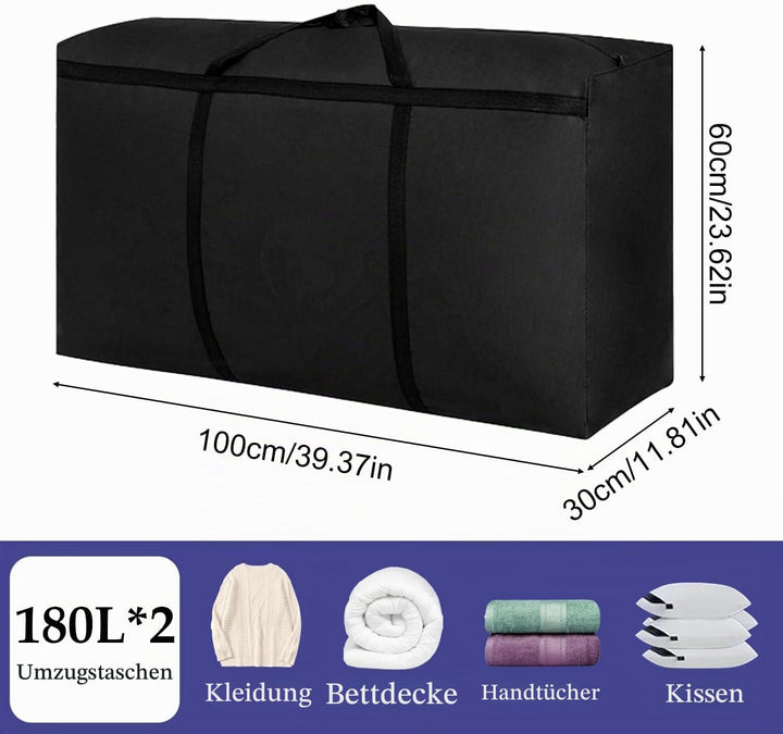 Kongming 2 Stück 180L Aufbewahrungstasche xxl Wasserdichte 600D Oxford Schwarz Extra Gross Umzugstas