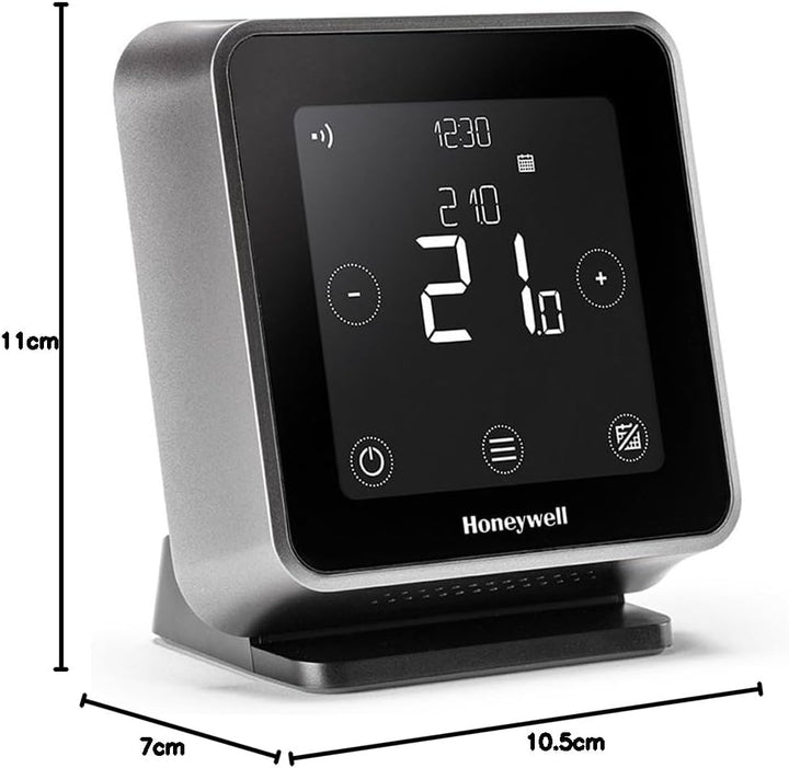 Honeywell Home T6R Wi-Fi Raumthermostat mit Tischhalter, Netzteil und Funk-Empfängerbox, schwarz, Y6