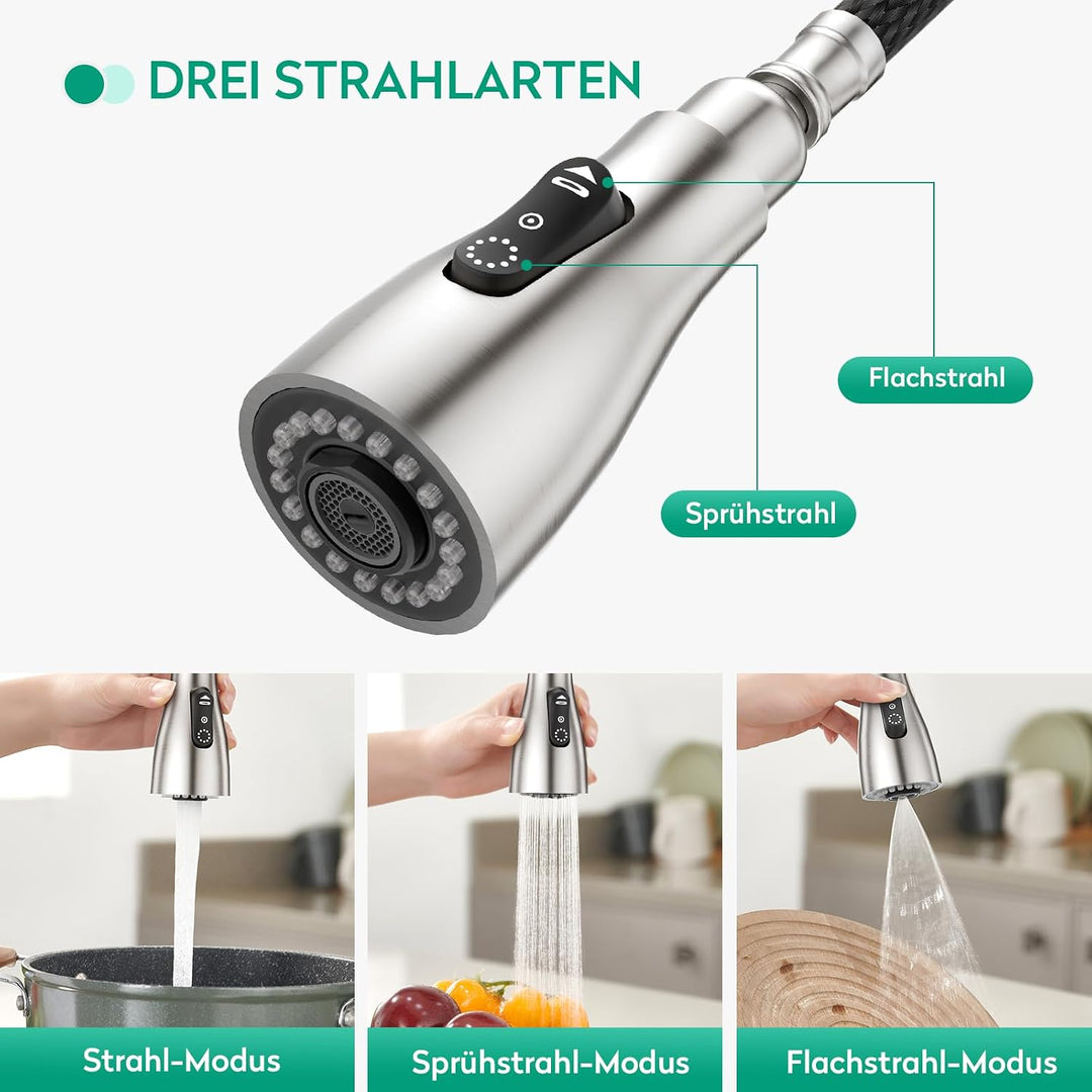 CREA Touch Sensor Wasserhahn Küche, Küchenarmatur mit Ausziehbarer Brause, Mischbatterie Küche mit 3
