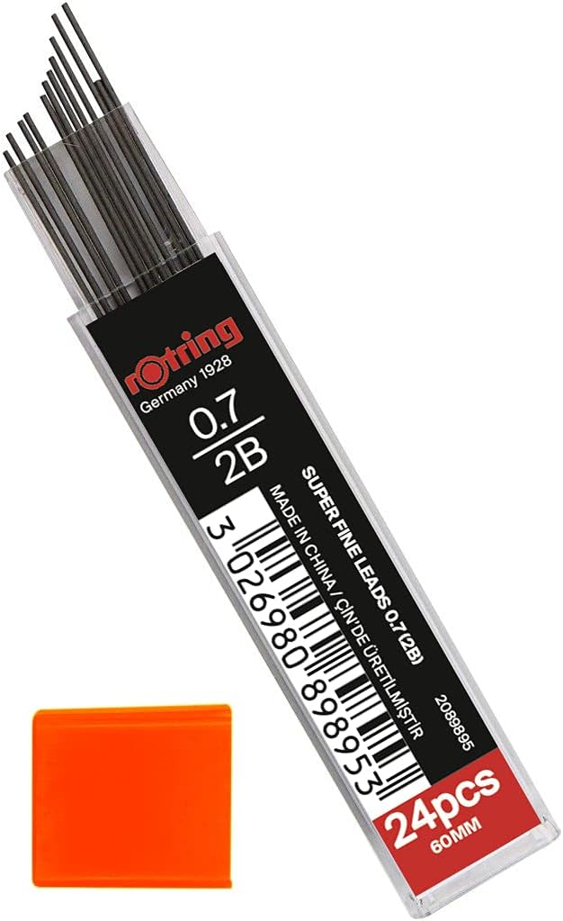 rOtring Superpolymer-Bleistiftmine, 0,7 mm, 2B, 3 Röhren, insgesamt 72 Minen, Nachfüllminen für Druc