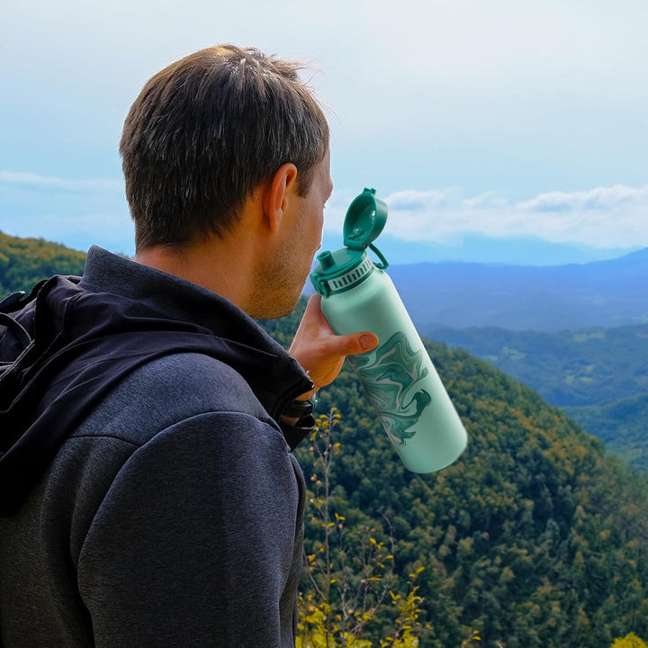UZSPACE Edelstahl Trinkflasche 1l (970ml), Isolierte Thermosflasche mit 1-Klick-Öffnung, 100% Auslau