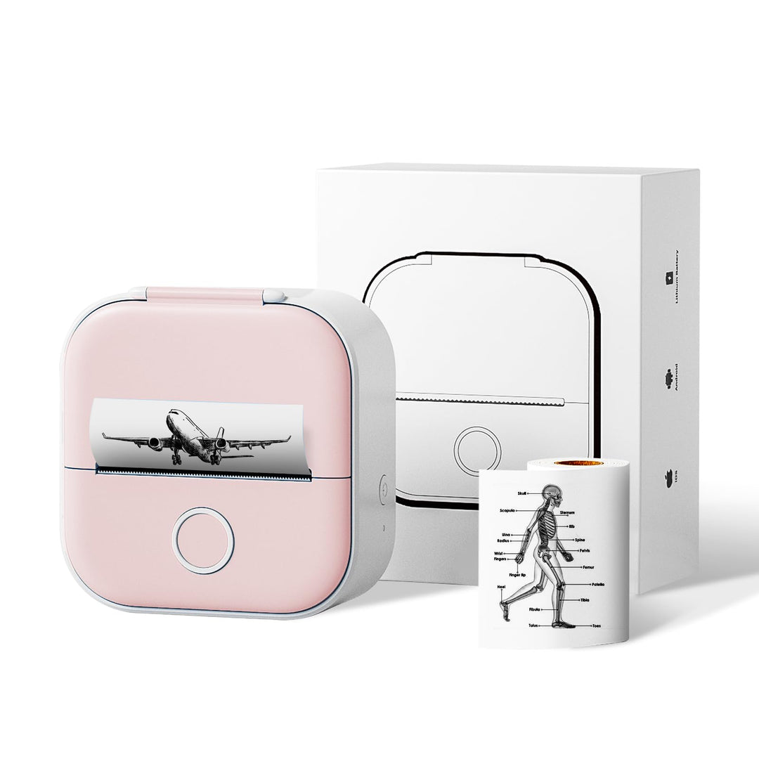 T02 Bluetooth Mini Drucker für Smartphone, tragbarer Fotodrucker fürs Handy, Etikettendrucker, Mobil
