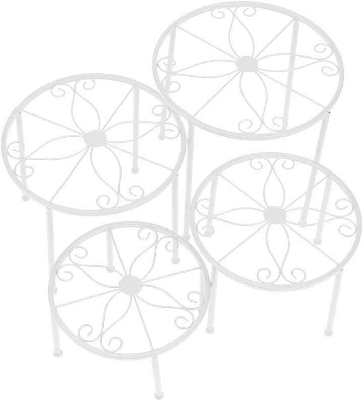 4er Set Blumenhocker Metall für innen, Weiss Blumenbank Blumentopf Wohnzimmer Blumenregal Balkon, Ga