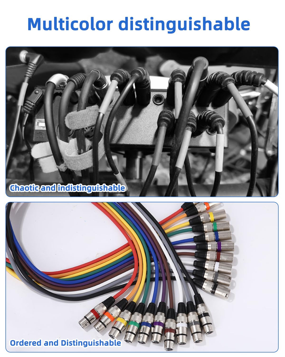 10 Stück XLR Kabel, 1M 10 Farben XLR Mikrofon Splitterkabel Adapter, 3-Pin XLR Stecker auf Buchse Mi