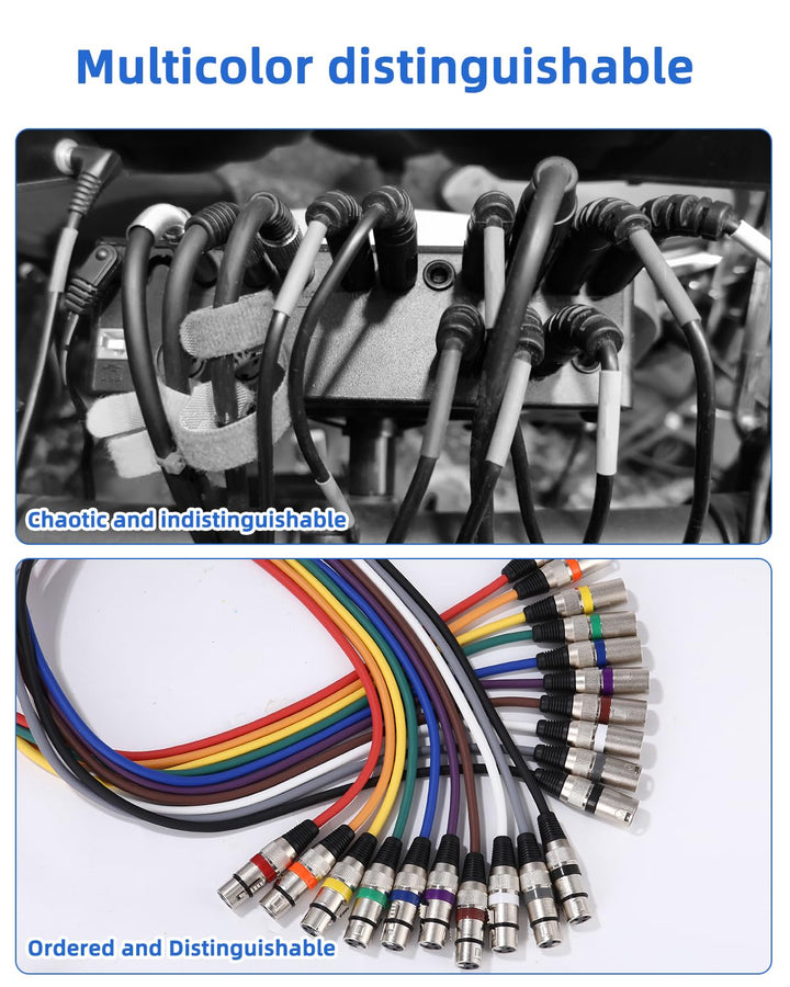 10 Stück XLR Kabel, 1M 10 Farben XLR Mikrofon Splitterkabel Adapter, 3-Pin XLR Stecker auf Buchse Mi