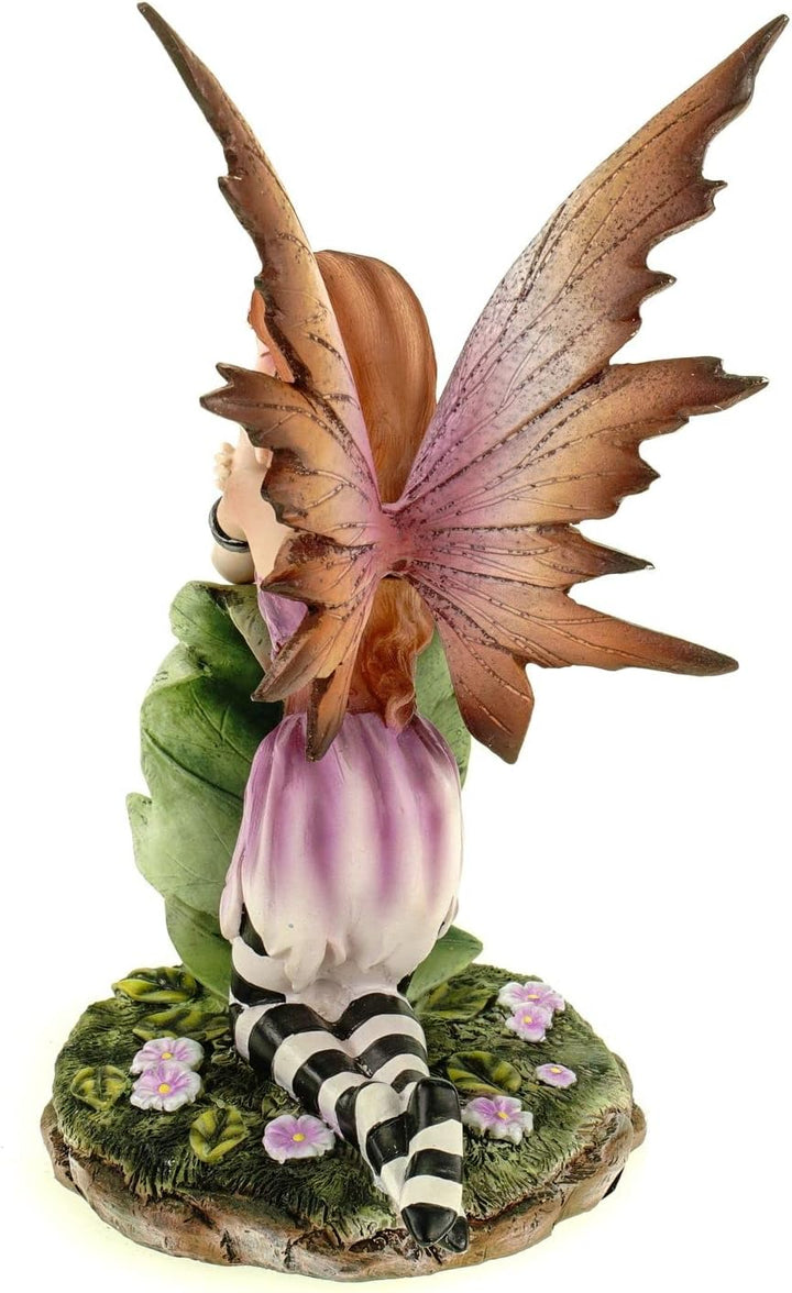 Vogler Fee Foglia stützt Sich auf Blatt mit Ringelstrümpfen an 18 cm Figur Fee Fantasy Fairy Elfe