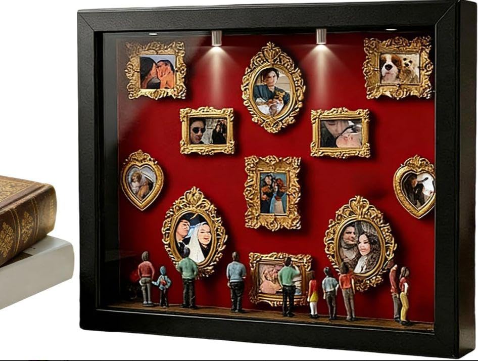DIY Mini Museum Bilderrahmen, Mini Figuren Menschen Museum Silhouette Box mit Golden Rahmen & LED Li