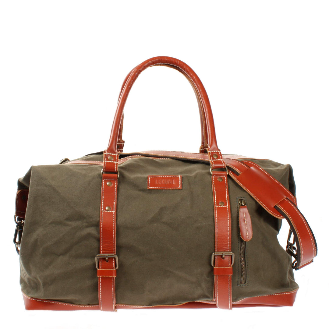 LECONI Weekender gross Canvas + Echt-Leder Retro Reisetasche Unisex Damen + Herren Sporttasche Reise