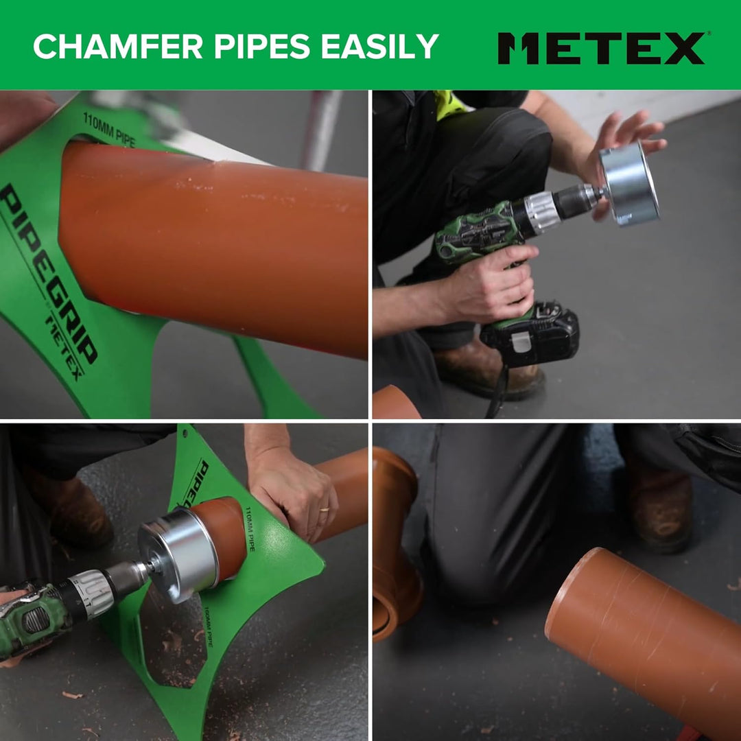 Metex Chamf 110 mm PVC Kunststoff Boden Drainage Rohr Fasen Werkzeug – Bohrmaschine montiert