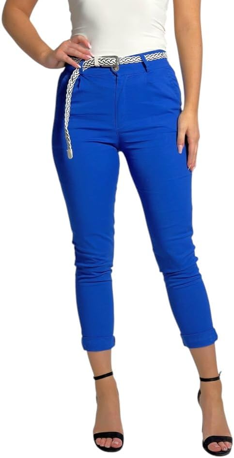 Mississhop Damen Baumwolle Klassische Chino Hose mit Gürtel S Royalblau, S Royalblau