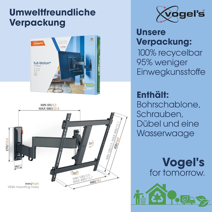 Vogel's Comfort TVM 3445 Hochwertige Schwenkbare TV-Wandhalterung für 32-65 Zoll Fernseher | Bis 25