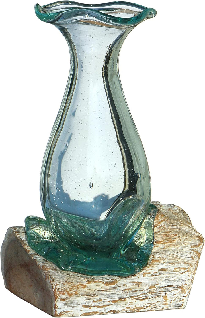 Wogeka - White Line Collection - 25 cm weisse Glas-Vase Athena auf Wurzel-Holz als Maritime Mediterr