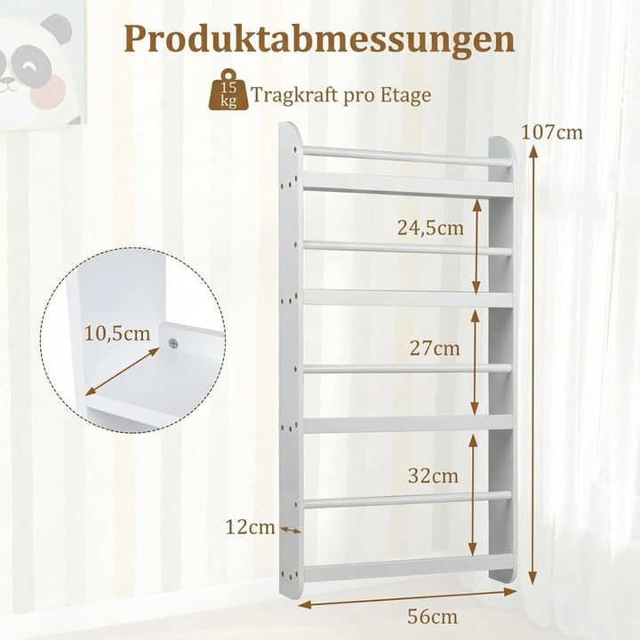 COSTWAY Bücherregal für Kinder, Kinderregal mit 4 Ablagen, Wandregal aus Holz für Spielzeug & Bücher