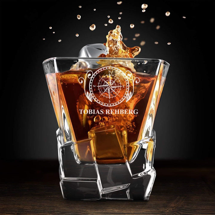 Maverton Whisky Steine Set - in Holzbox mit Gravur - 8 Eiswürfel + 2 Whisky Gläser + Zange + Samtbeu