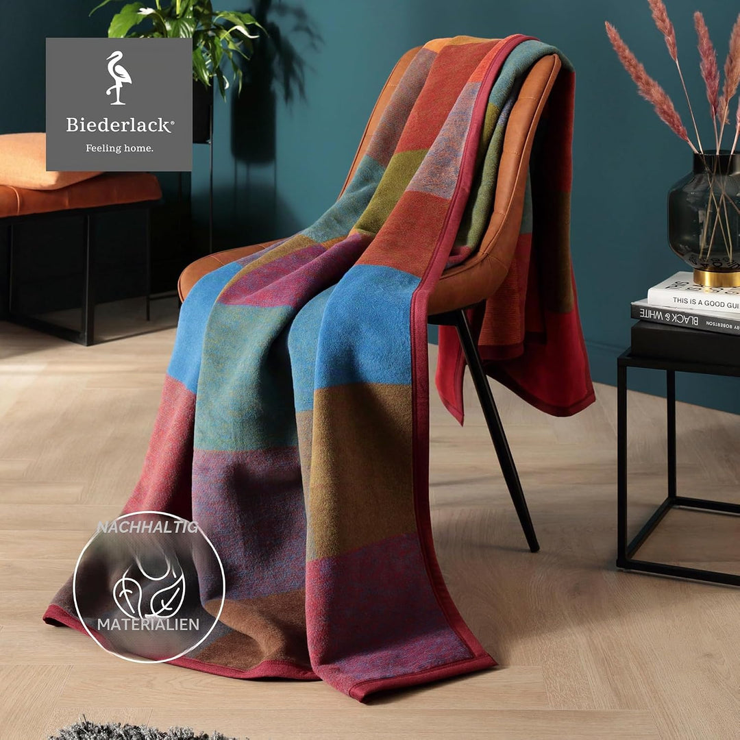 Biederlack Kuscheldecke bunt, Sofadecke 100% Baumwolle, 150 x 200 cm