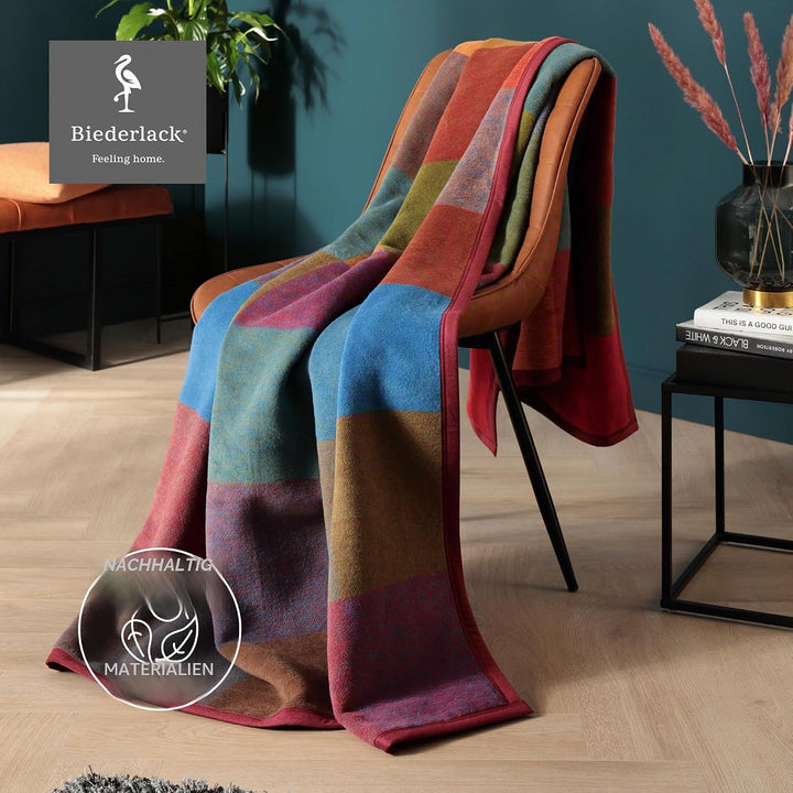 Biederlack Kuscheldecke bunt, Sofadecke 100% Baumwolle, 150 x 200 cm
