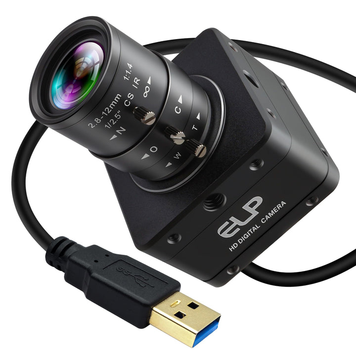 ELP 60fps USB 3.0 Kamera, High-Speed-Global-Shutter, 5-MP-Webcam, 4X 2,8–12 mm manuelles Varioobjekt