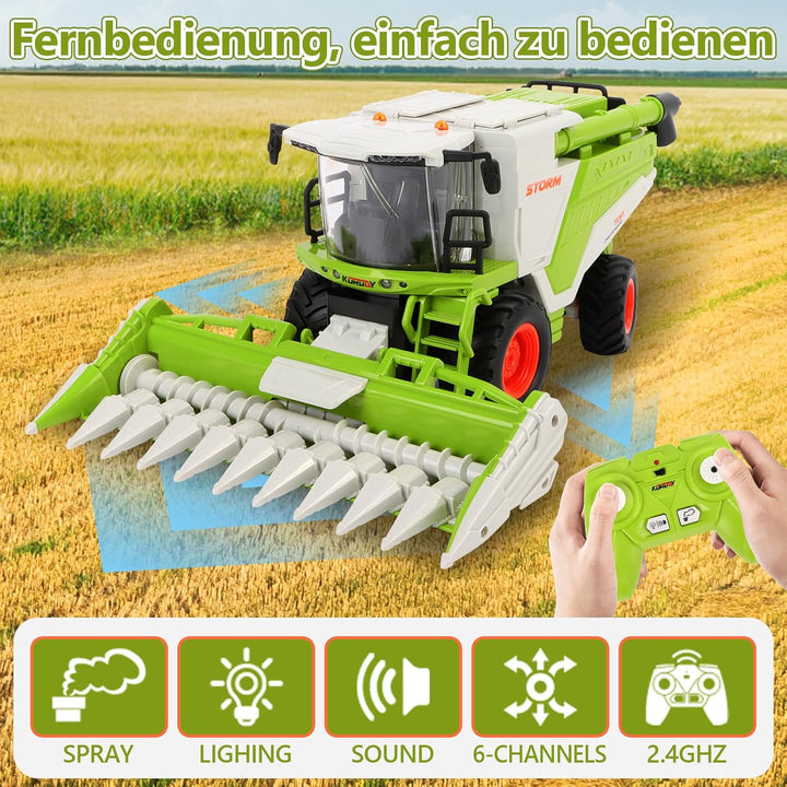 Charmofun Ferngesteuerter Mähdrescher, Mähdrescher Spielzeug Gross, RC Harvester Traktor mit Licht u