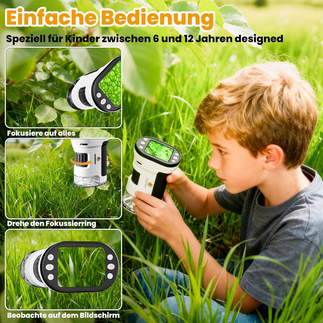 FIVAVA 1000X Mikroskop für Kinder, tragbares Digitales Mikroskop mit 2,0-Zoll-IPS-Display, Kinderlup
