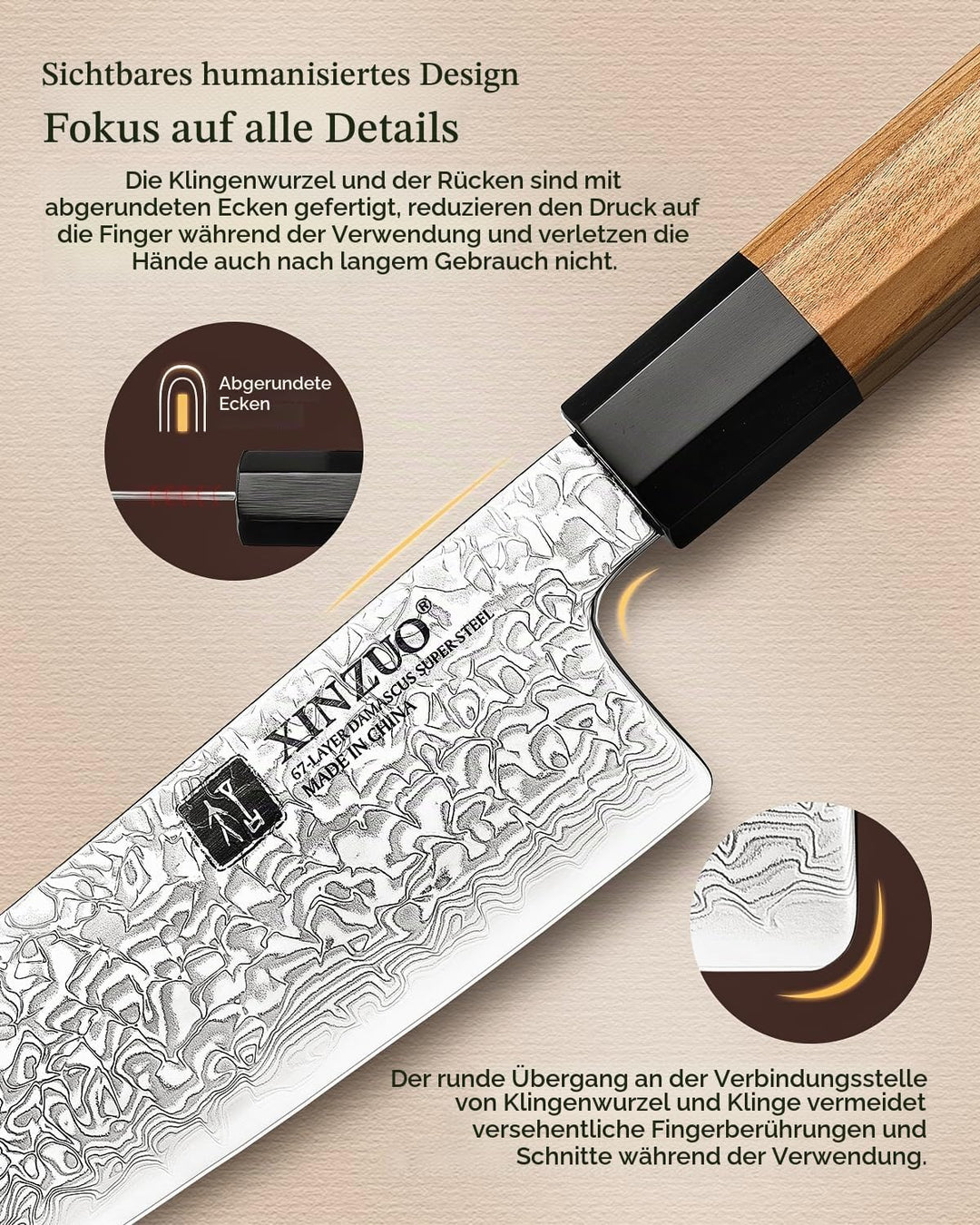 XINZUO Küchenmesser Set 5er 67 Schichten Damaststahl Chefmesser Set, Profi Geschmiedet Damaskus mess