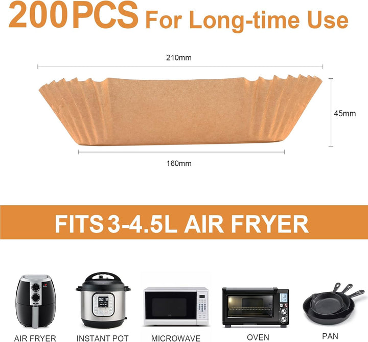 AiQInu Backpapier für Heissluftfritteuse, 200 Stück 16cm BPA-frei Airfryer Backpapier Eckig Wasserdi